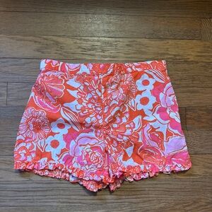 Lilly Pulitzer Coral and Pink Floral Ruffle Hem Shorts